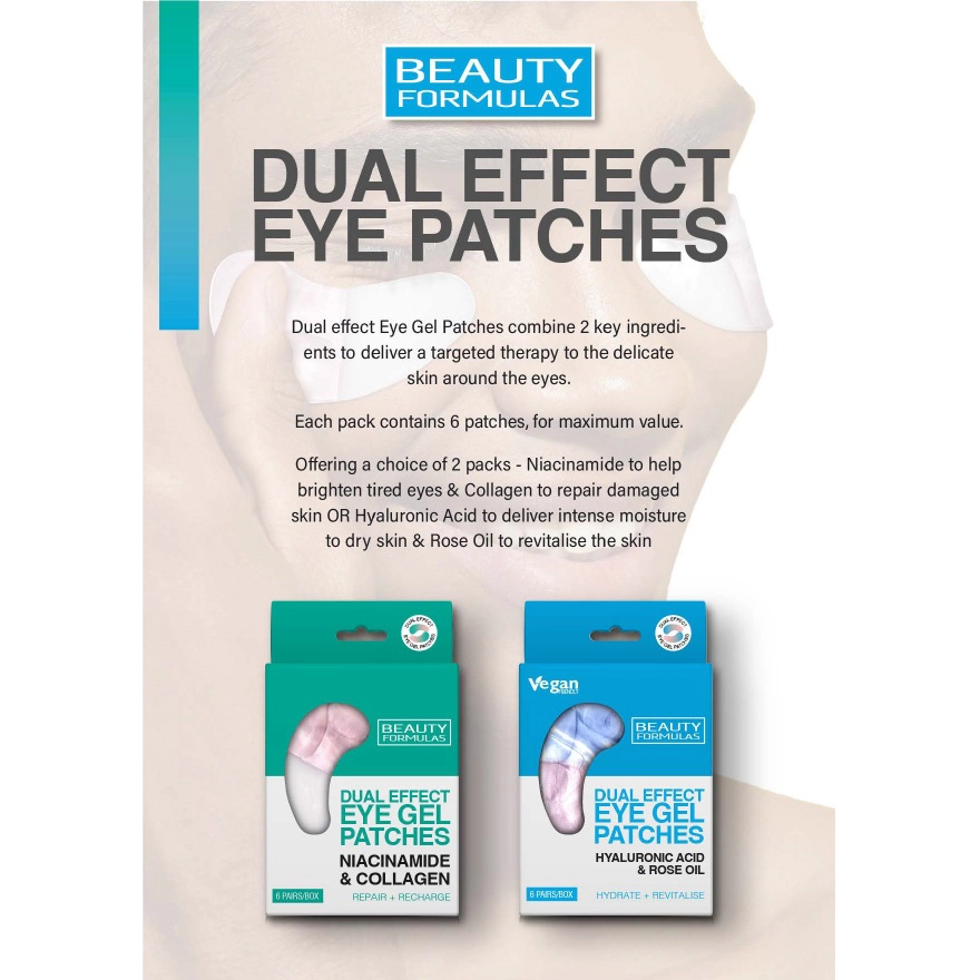 BEAUTY FORMULAS Dual Effect Eye Gel Patches (Hyaluronic Acid & Rose Oil) 6 pairs