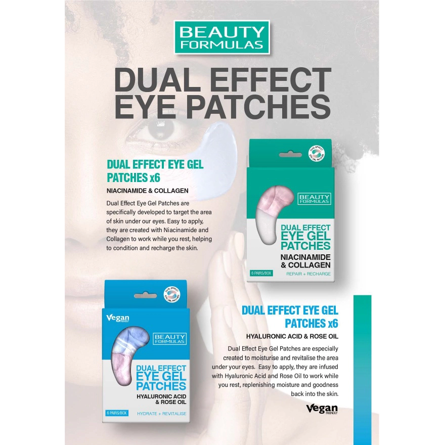 BEAUTY FORMULAS Dual Effect Eye Gel Patches (Niacinamide & Collagen) 6 pairs